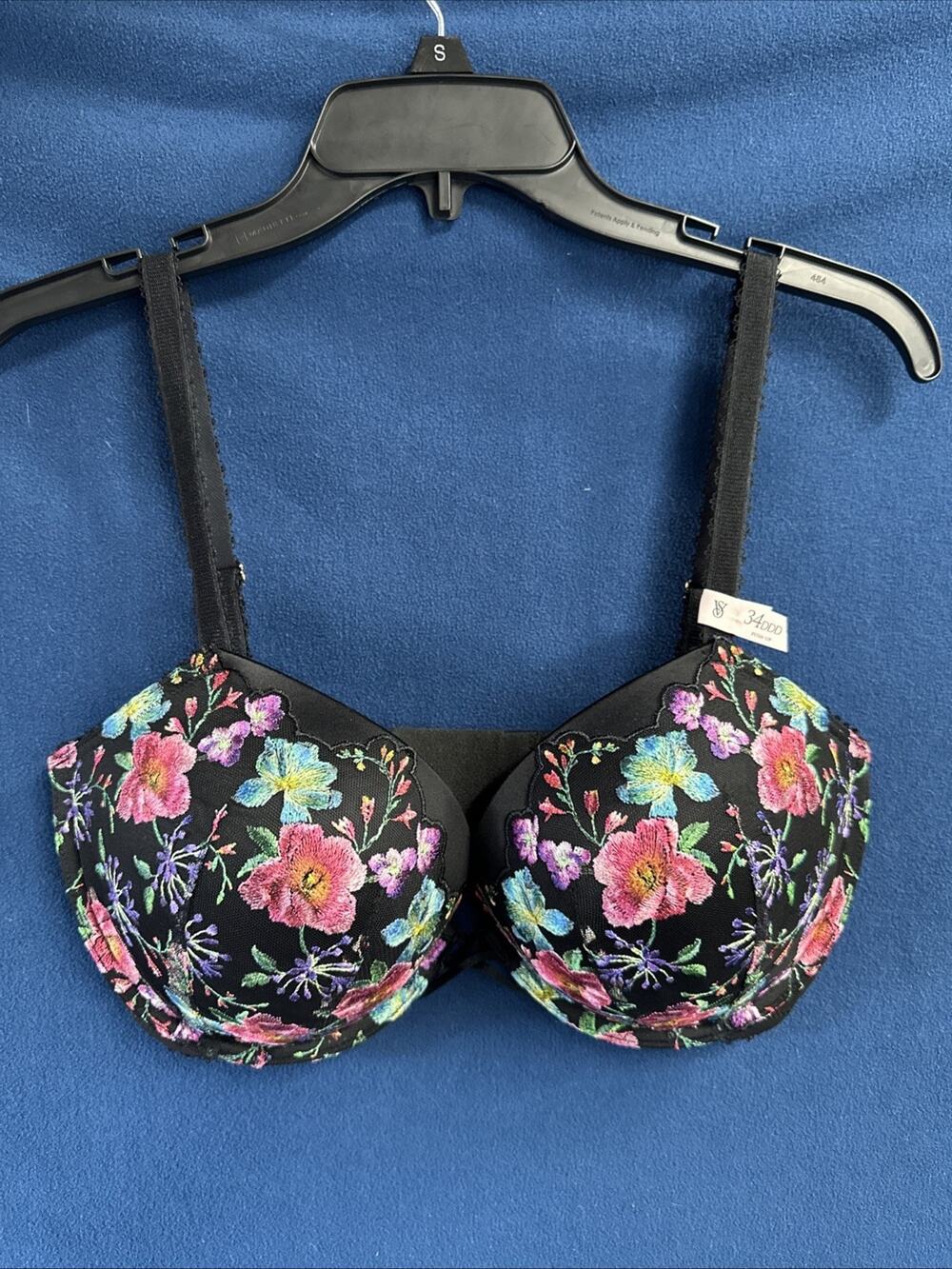 Victoria's Secret Very Sexy Push Up Bra 34 DDD Floral Embroidered Underwire
